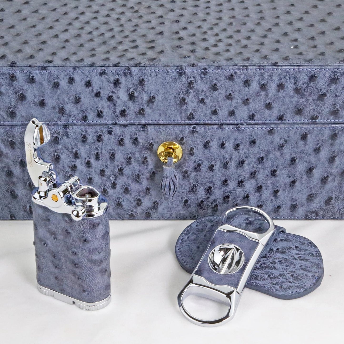 The "Airflow" Cigar Humidor - "American Blue Jeans" Ostrich (60/70 Count)