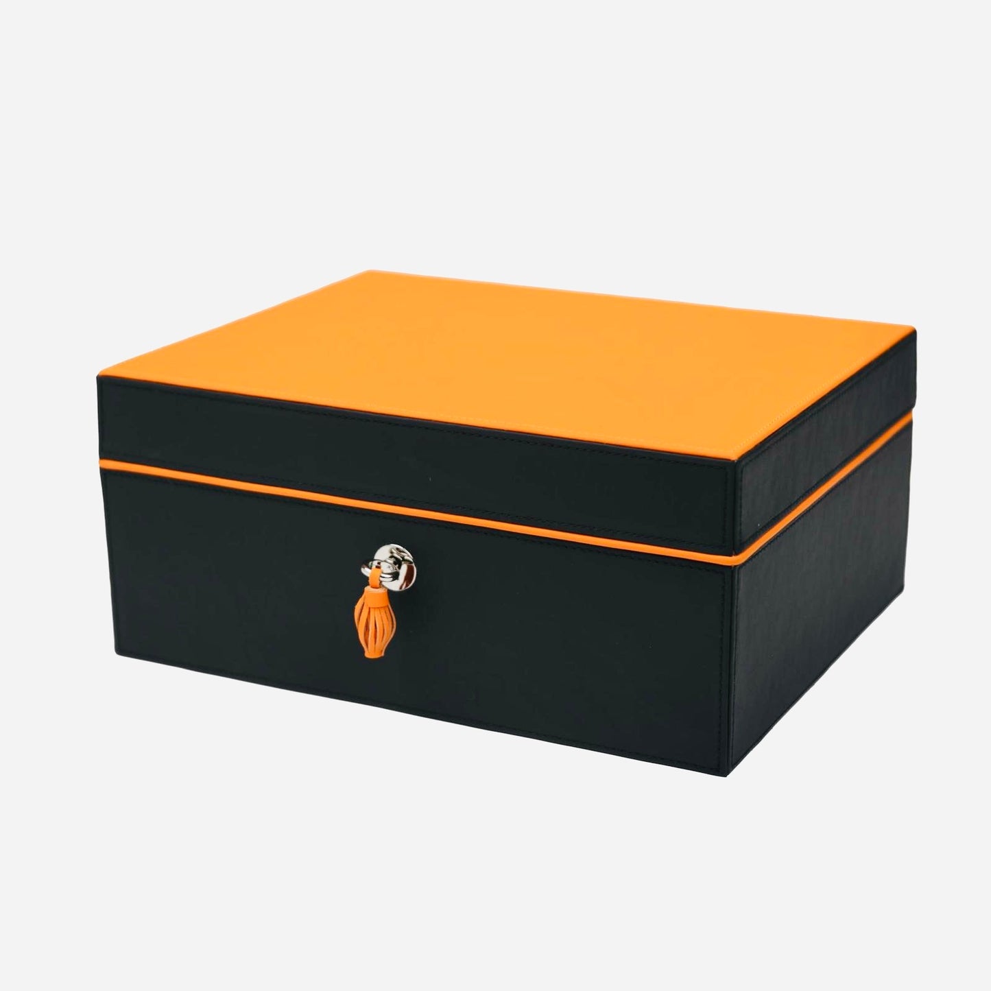 The "Airflow" Cigar Humidor - Black and Orange Leather (60/70 Count)