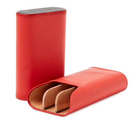 The "Show Band" 3 Cigar Case - Red Leather and Macassar Ebony (Flat Top)