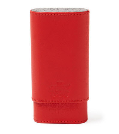 The "Show Band" 3 Cigar Case - Red Leather and Macassar Ebony (Flat Top)