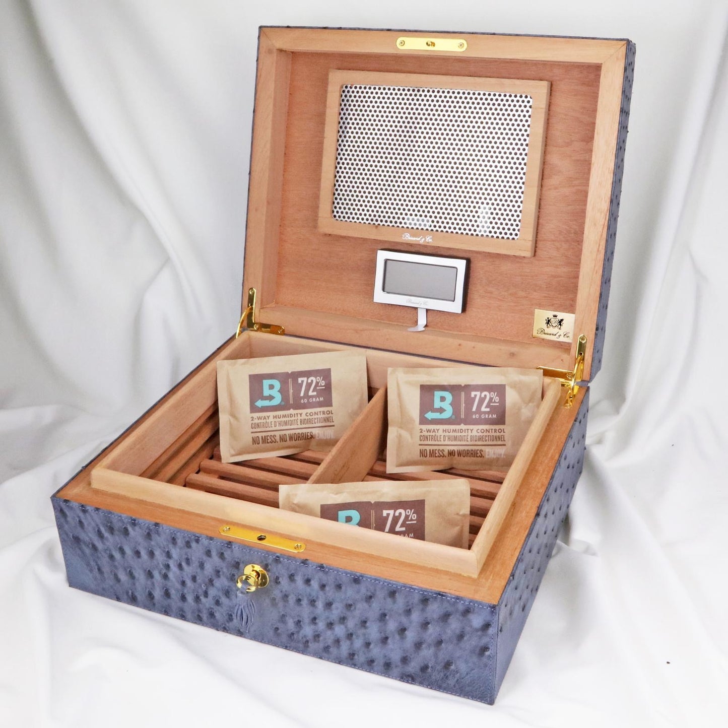 The "Airflow" Cigar Humidor - "American Blue Jeans" Ostrich (60/70 Count)