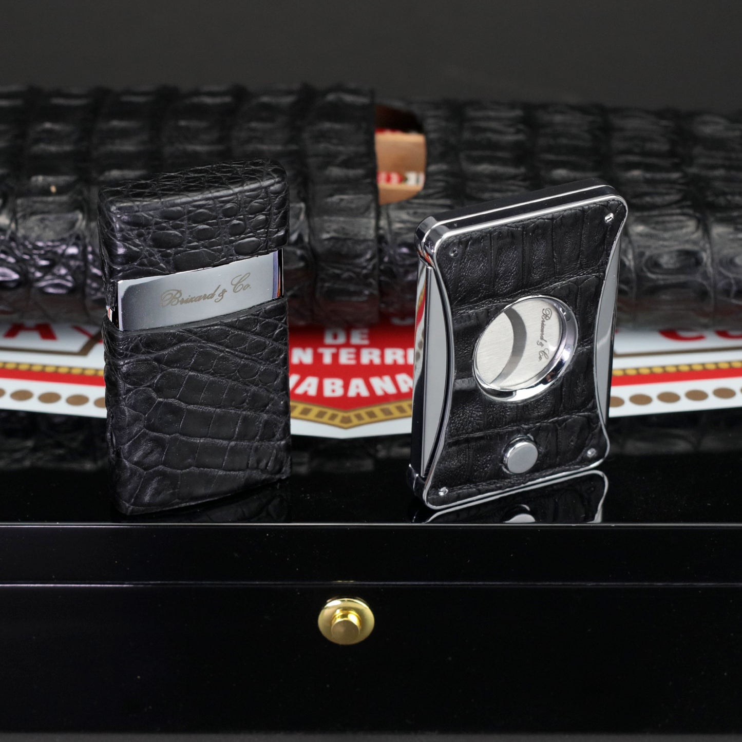Venezia Lighter - Genuine Black Caiman Alligator