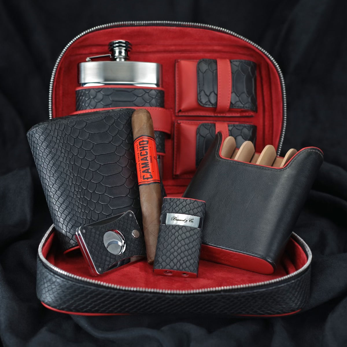 Havana Traveler - Black Python Pattern and Red Leather