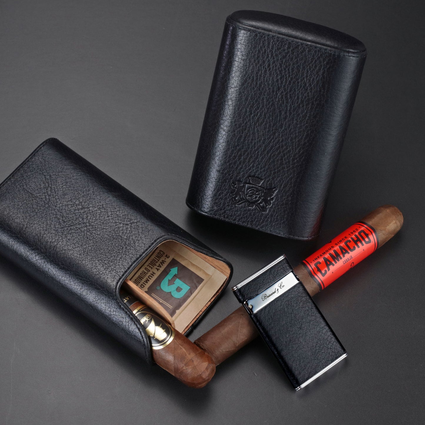 The "Show Band" 3 Cigar Case - Black Leather