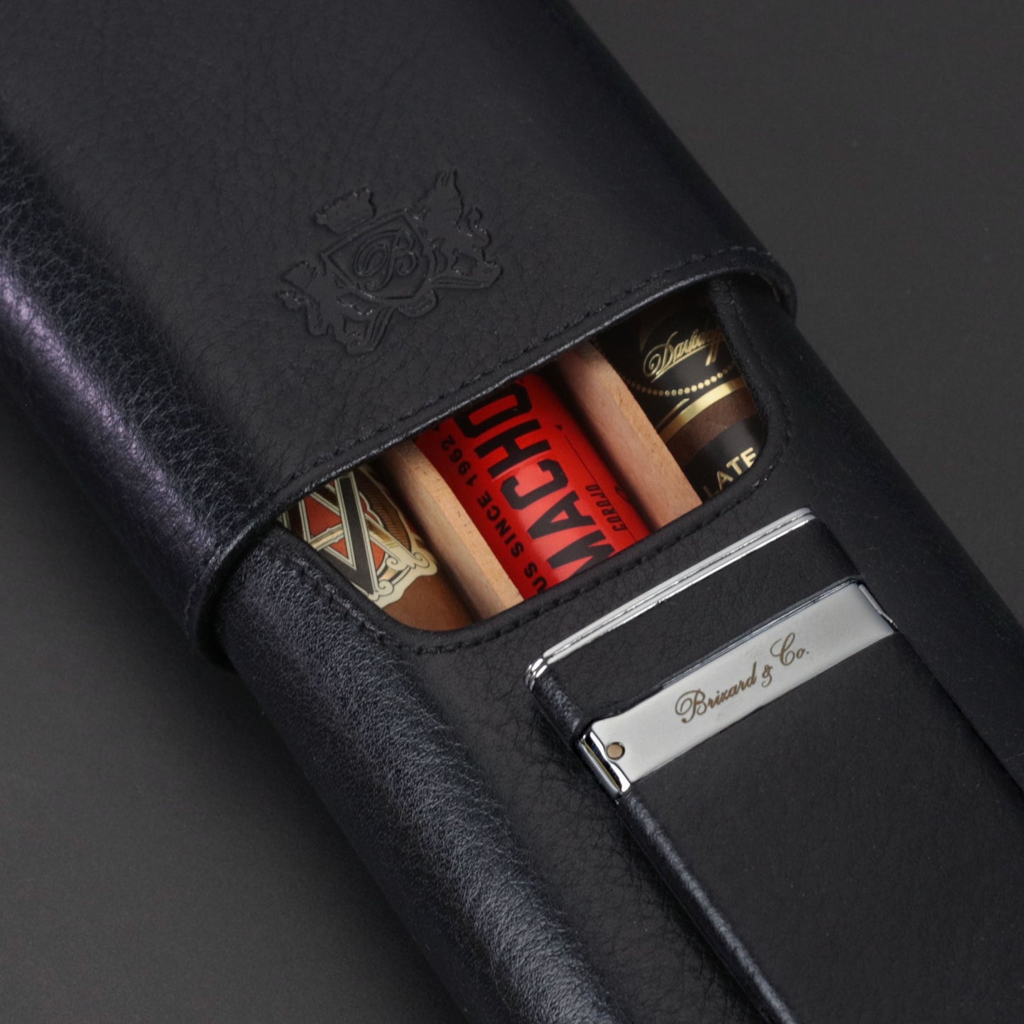 The "Show Band" 3 Cigar Case - Black Leather