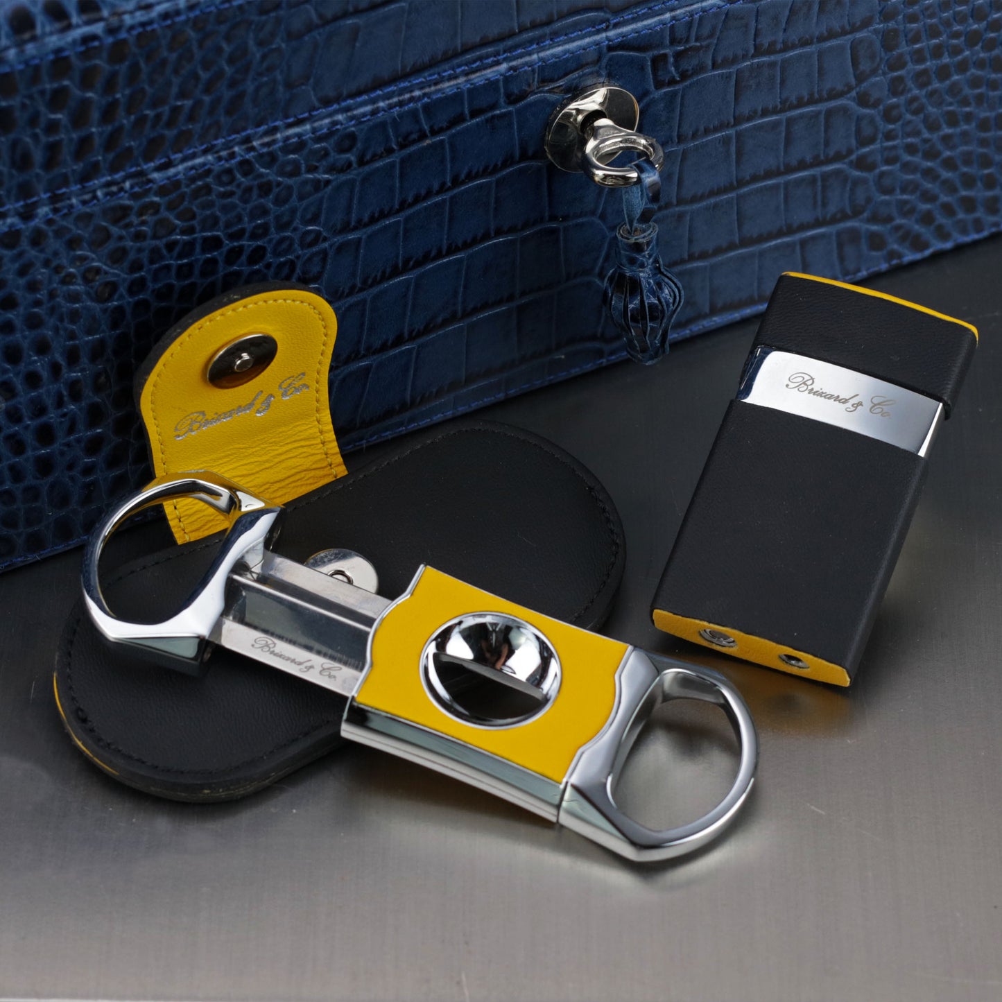 The "V" Cutter - Yellow and Black Leather