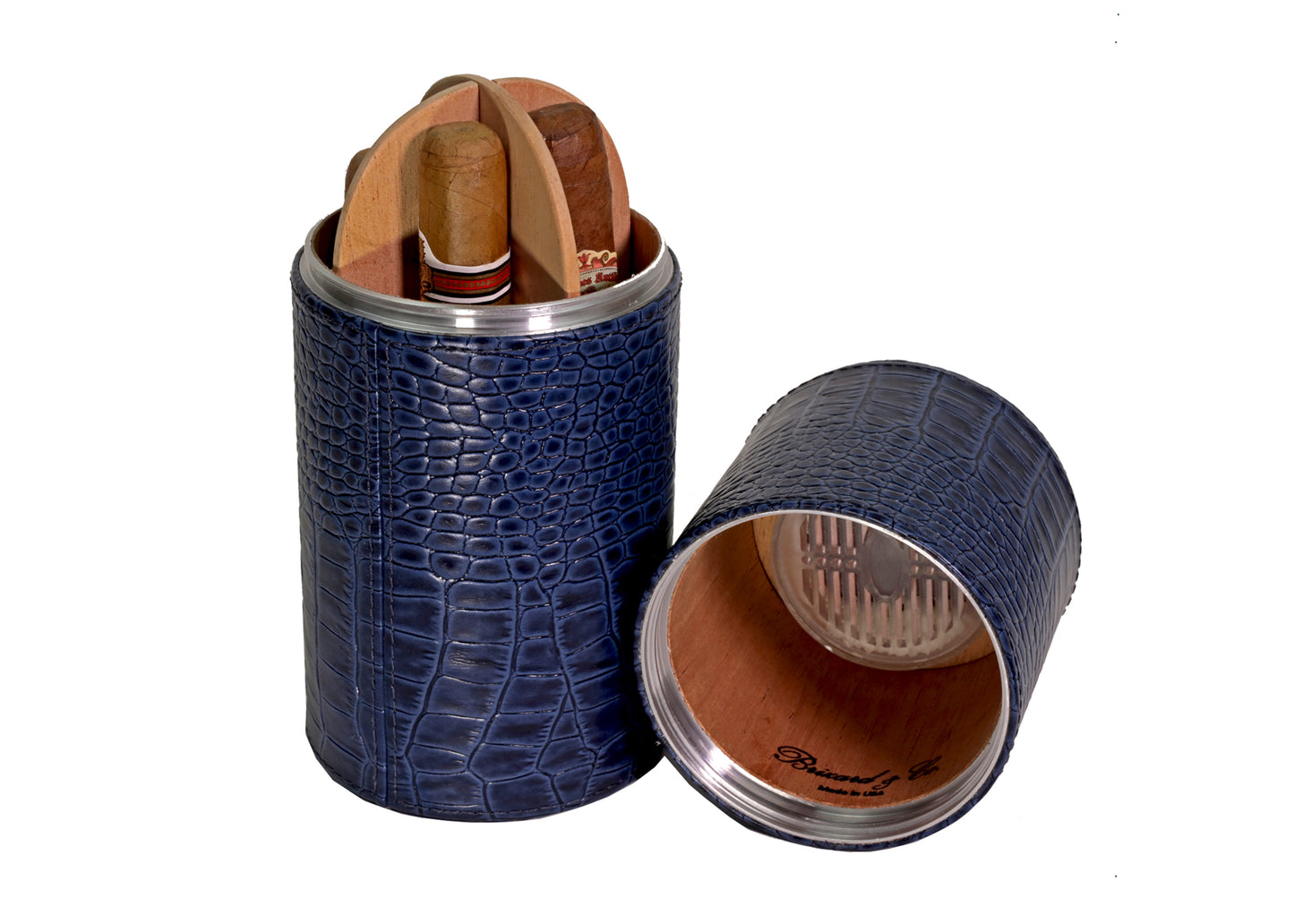 The Cylindrical Desk Humidor - Indigo Croco Pattern