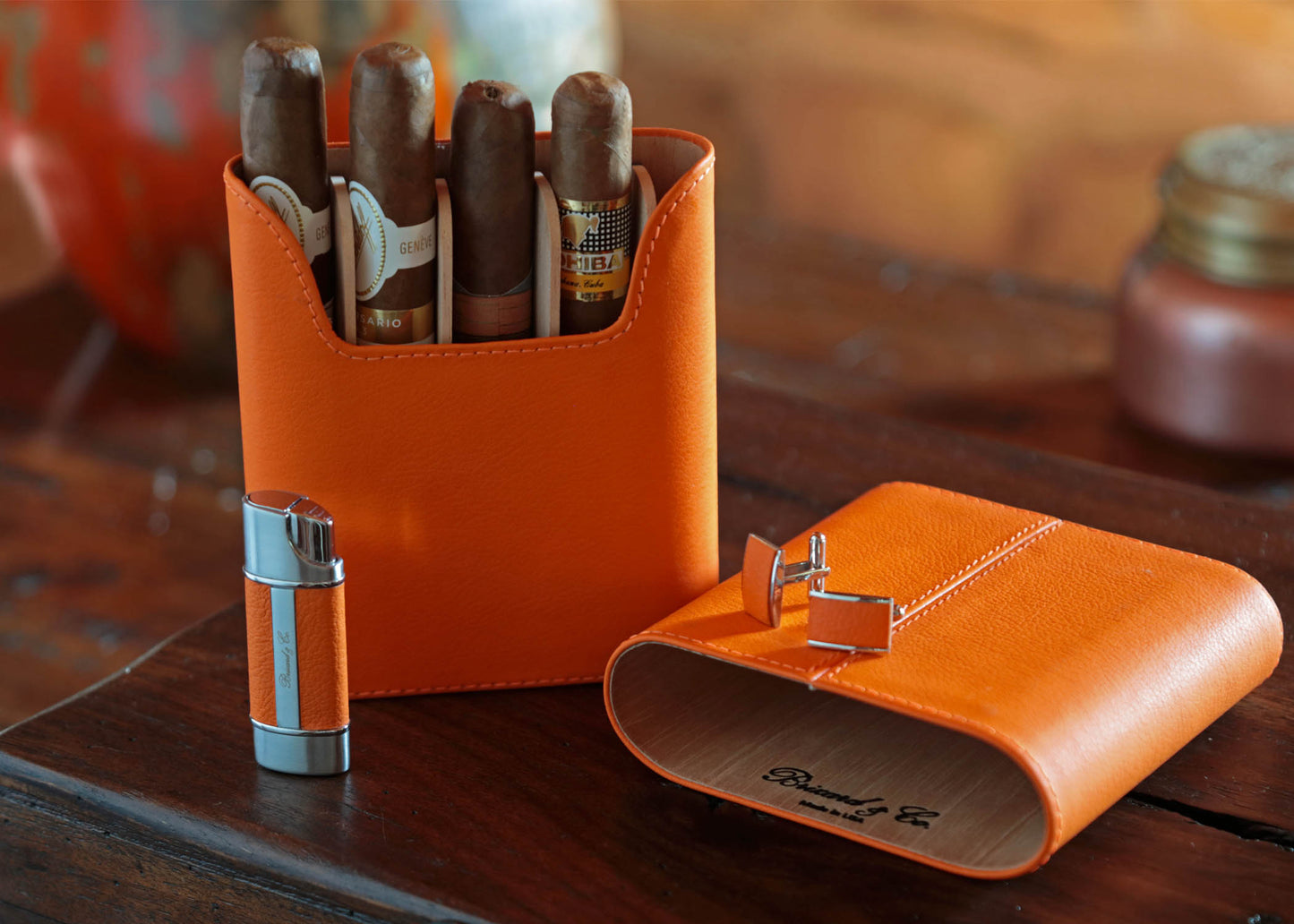 The "Show Band" 5 Cigar Case - Orange Leather
