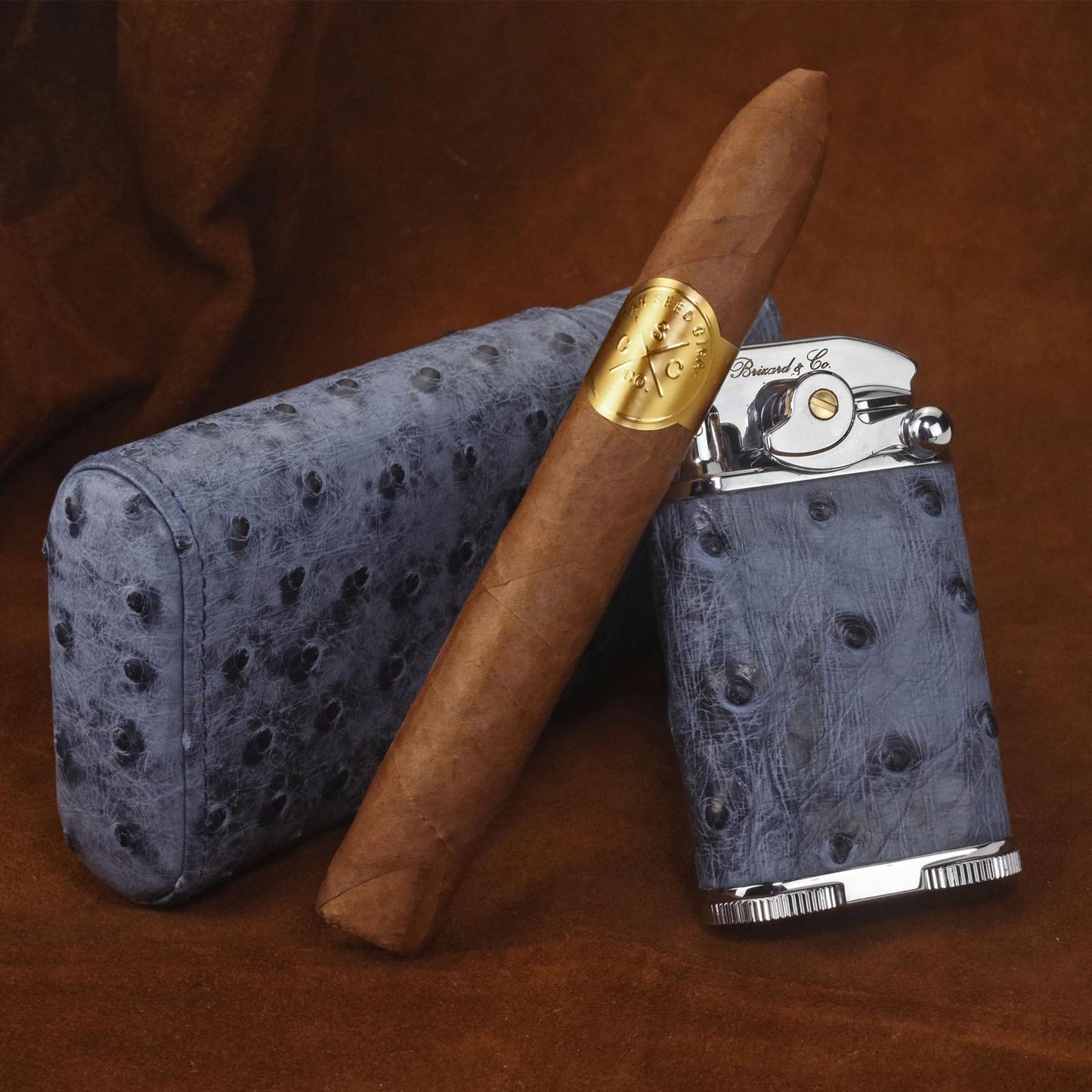 The "Show Band" 3 Cigar Case - "American Blue Jeans" Ostrich