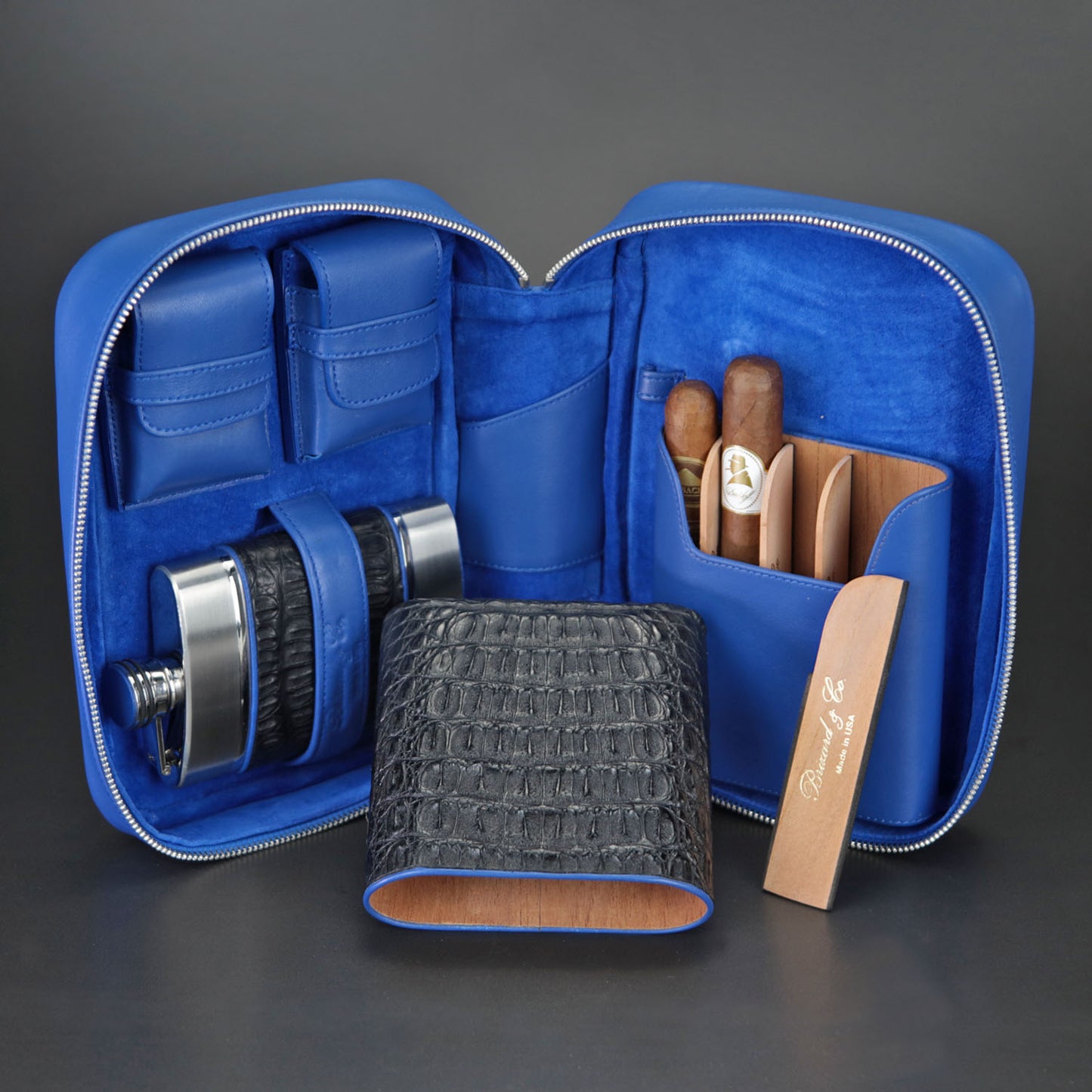 Havana Traveler - Genuine Black Caiman Alligator and Blue Leather
