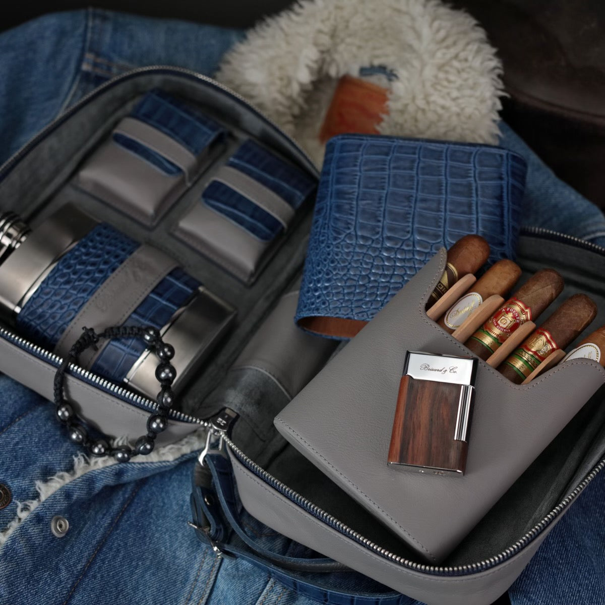 Havana Traveler - Indigo Croco Pattern and Gray Leather