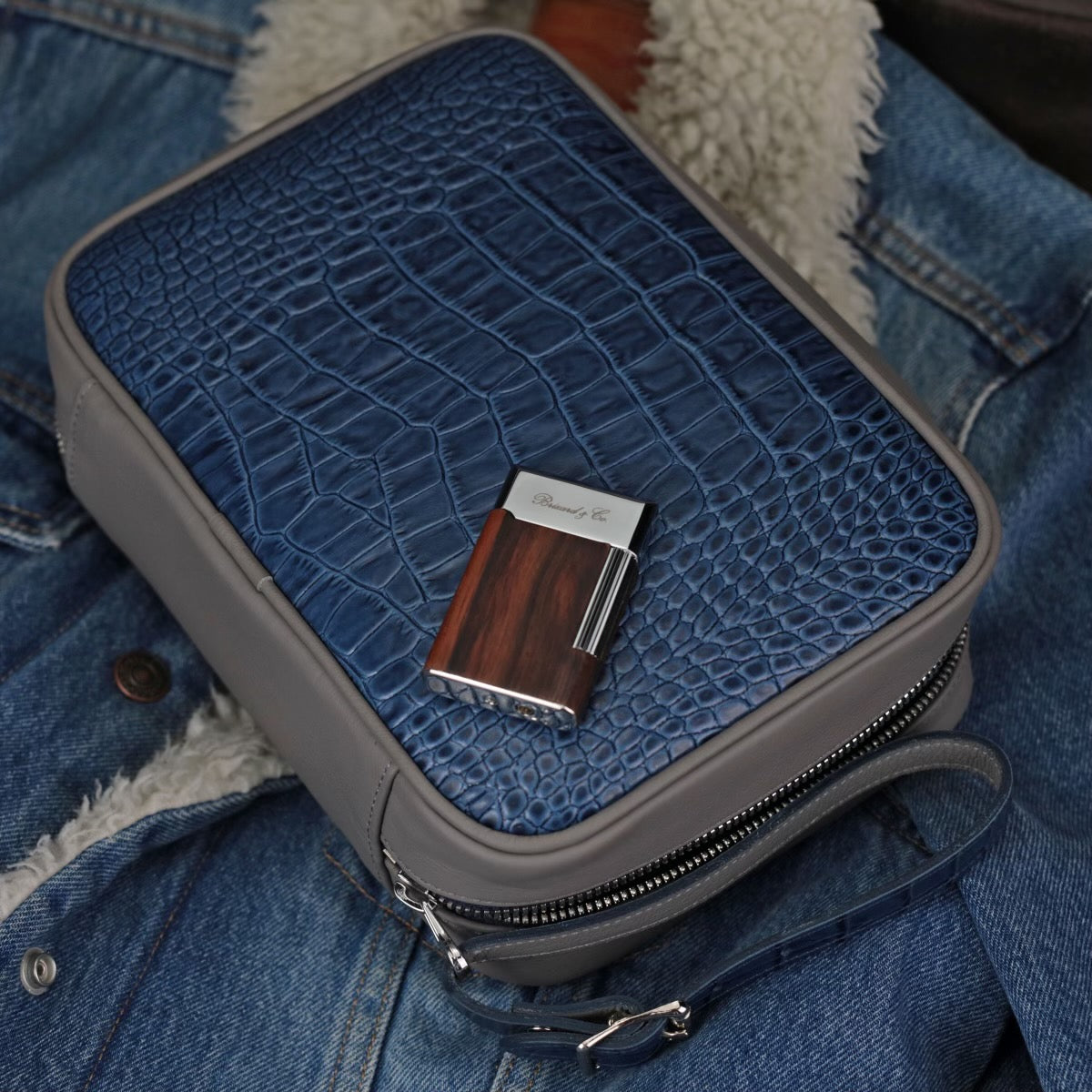 Havana Traveler - Indigo Croco Pattern and Gray Leather