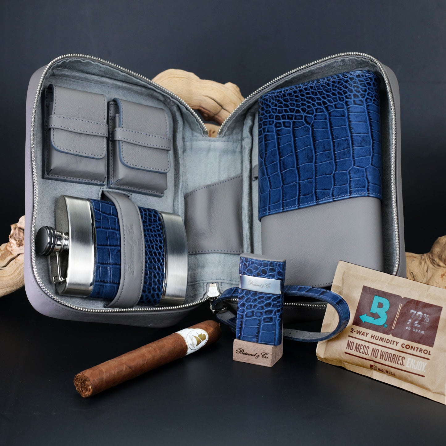 Havana Traveler - Indigo Croco Pattern and Gray Leather