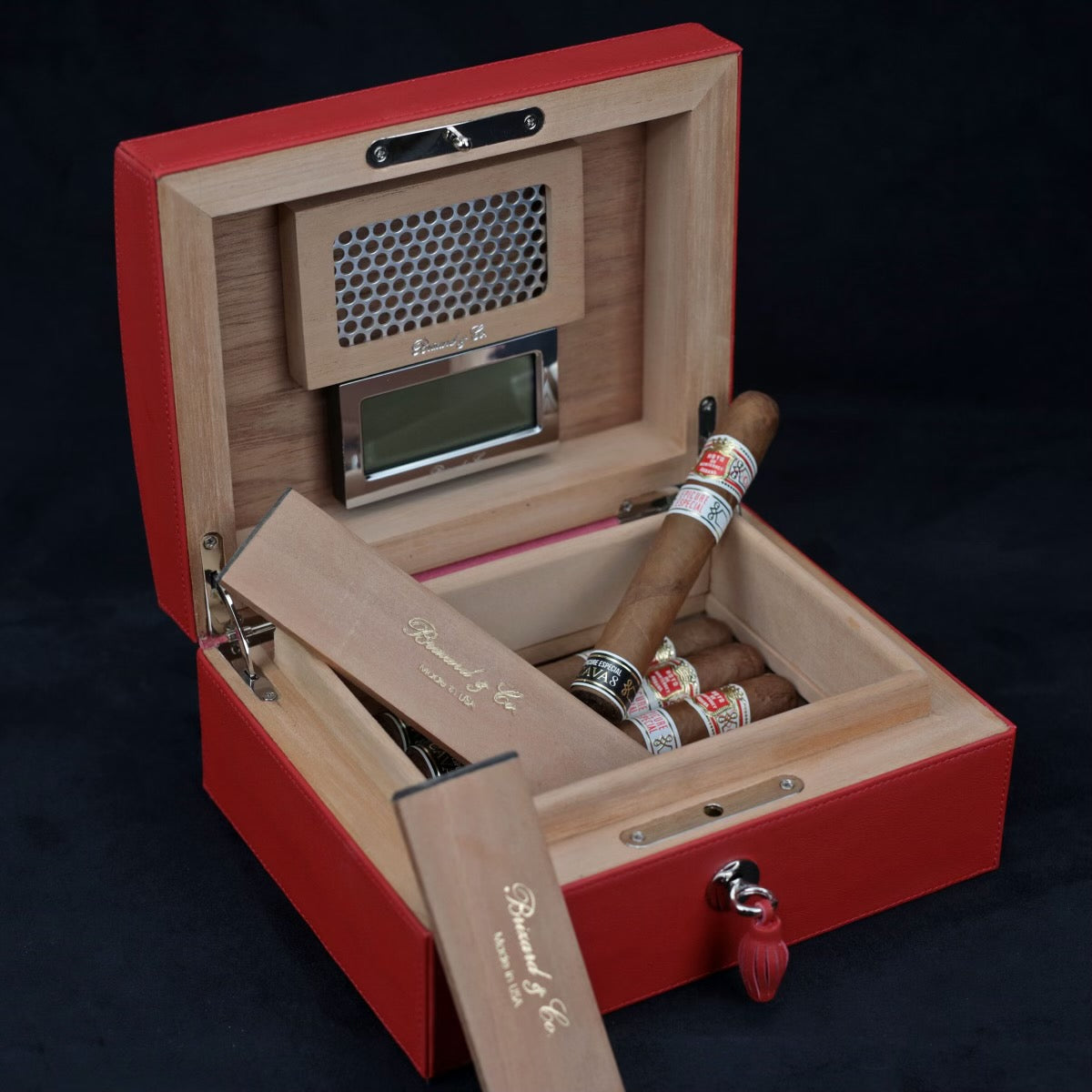 "La Casita de Puros" Humidor - Red Leather (12/20 Count)