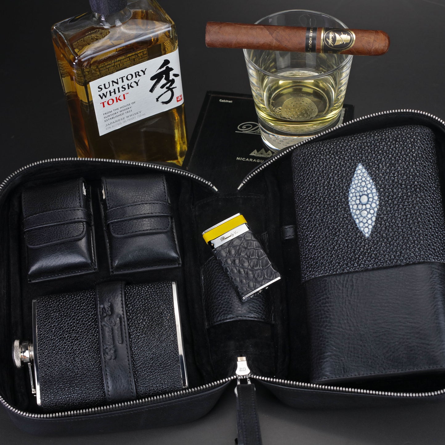 The "Sottile" Lighter - Genuine Black Caiman Alligator and Yellow Leather