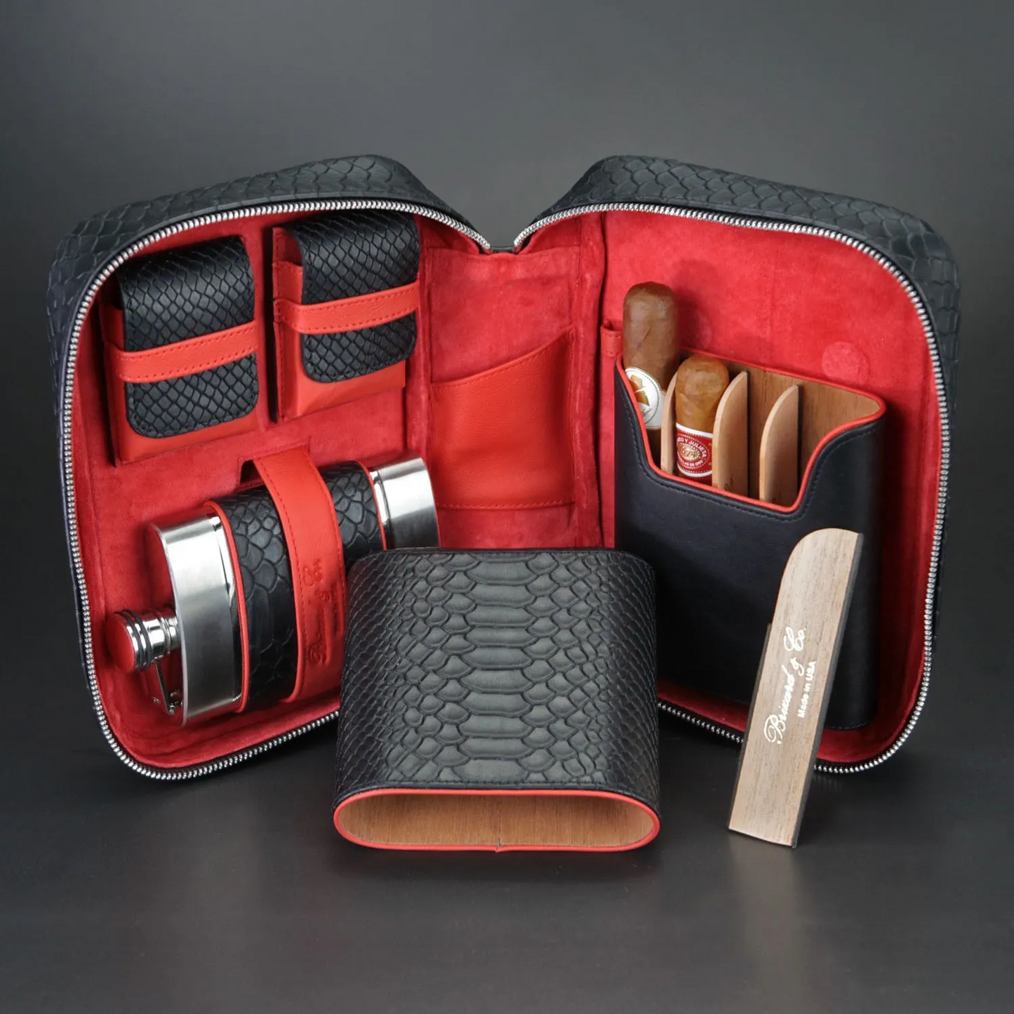 Havana Traveler - Black Python Pattern and Red Leather
