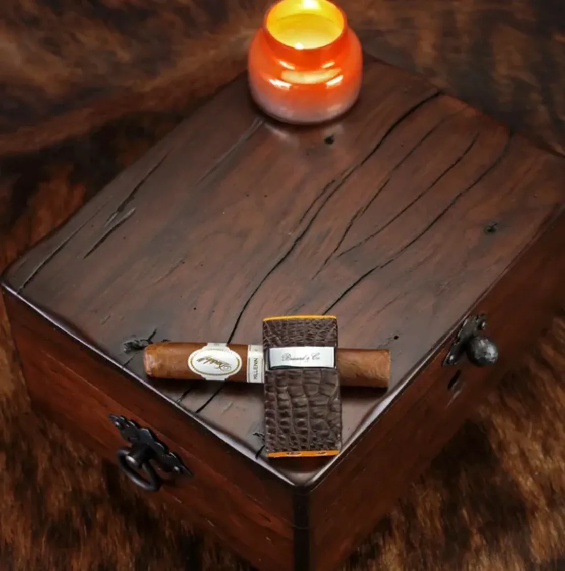 Venezia Lighter - Genuine Tobacco Caiman Alligator and Orange Leather