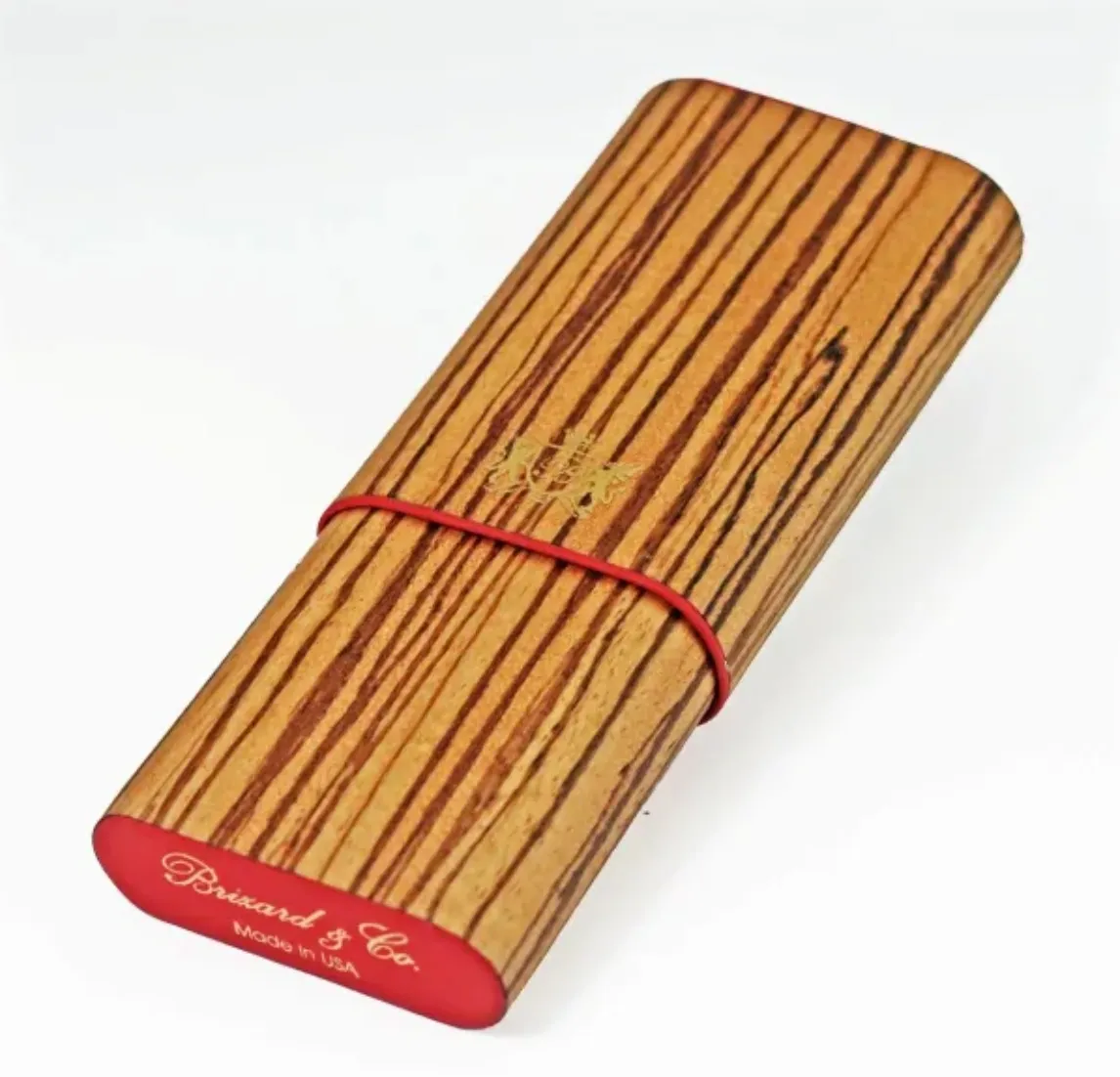The "Show Band" 3 Cigar Case - Zebrawood and Red Leather