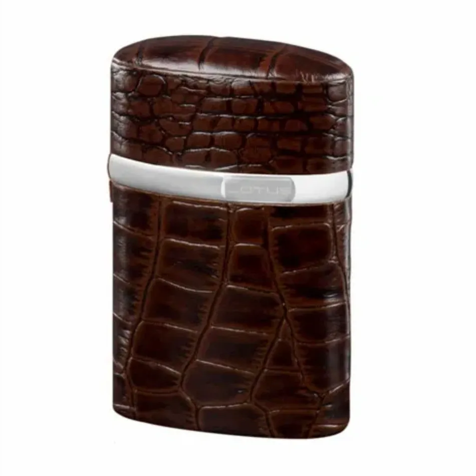 The "Triple Jet" Table Lighter - Croco Pattern Tobacco