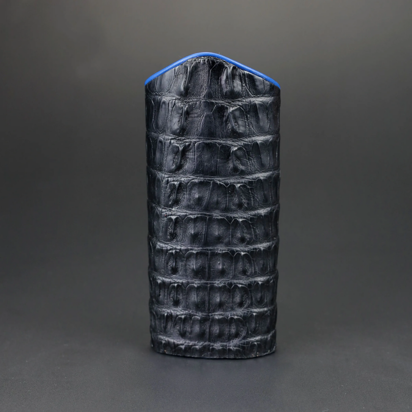 The Luxury Eyewear Stand - Genuine Black Caiman Alligator and Blue Leather