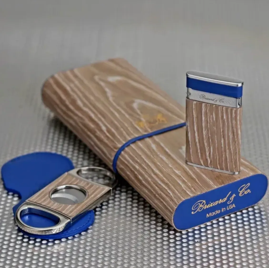 Double Guillotine Series 2 Cutter - Bleach Oak Wood and Blue Leather