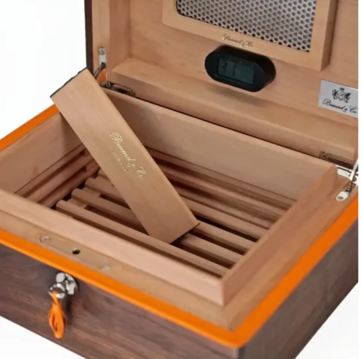 The "Curly Walnut and Orange Leather" Humidor (30/40 Count)