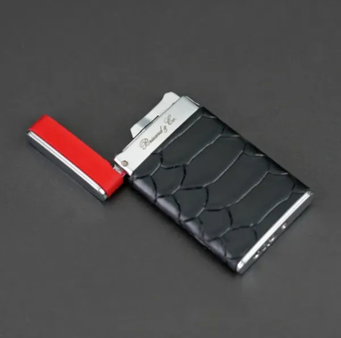 The "Sottile" Lighter - Black Python Pattern and Red Leather