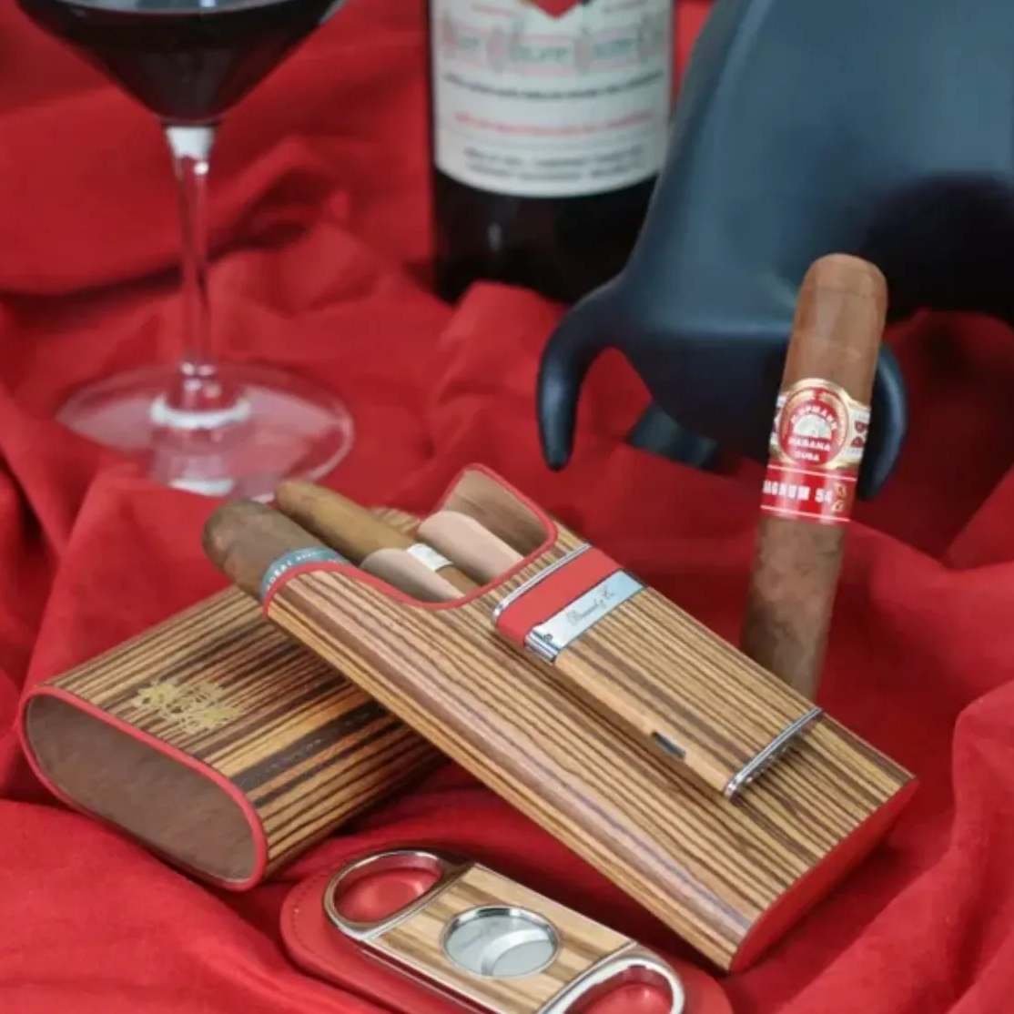 The "Sottile" Lighter - Zebrawood and Red Leather