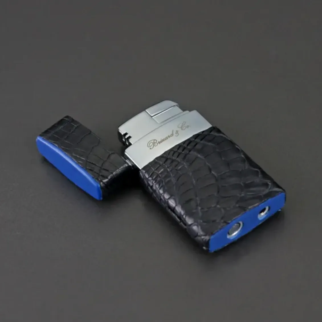 Venezia Lighter - Genuine Black Caiman Alligator and Blue Leather