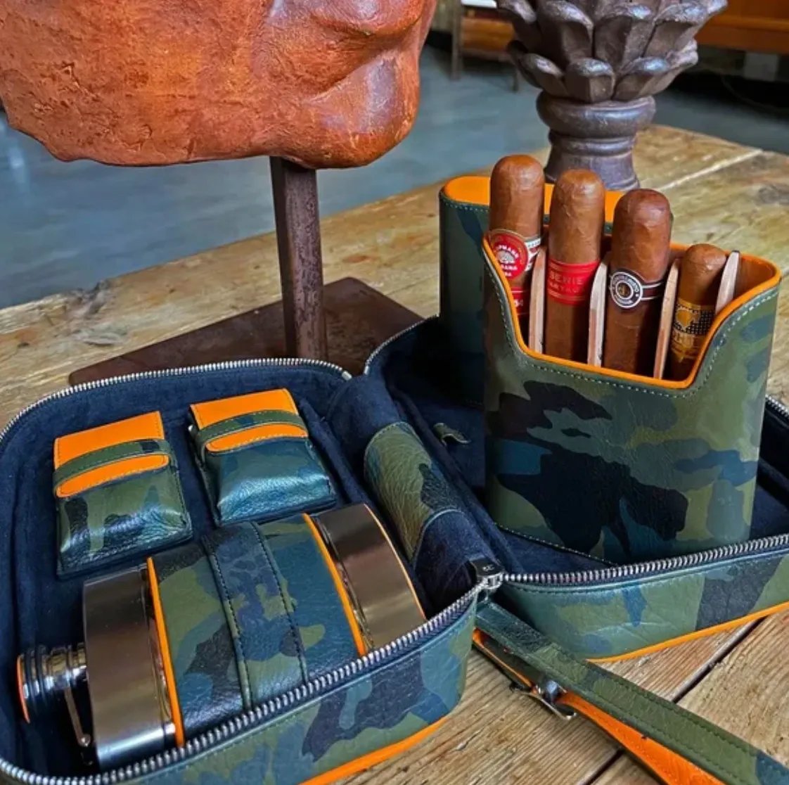 Havana Traveler - Camouflage and Orange Leather