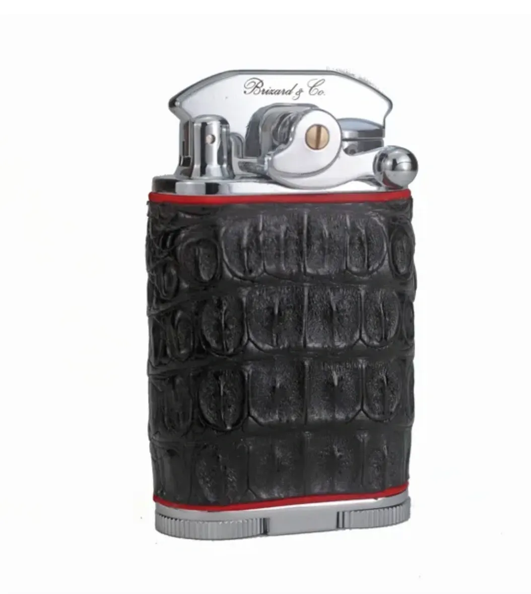 Gatsby Lighter - Genuine Black Caiman Alligator and Red