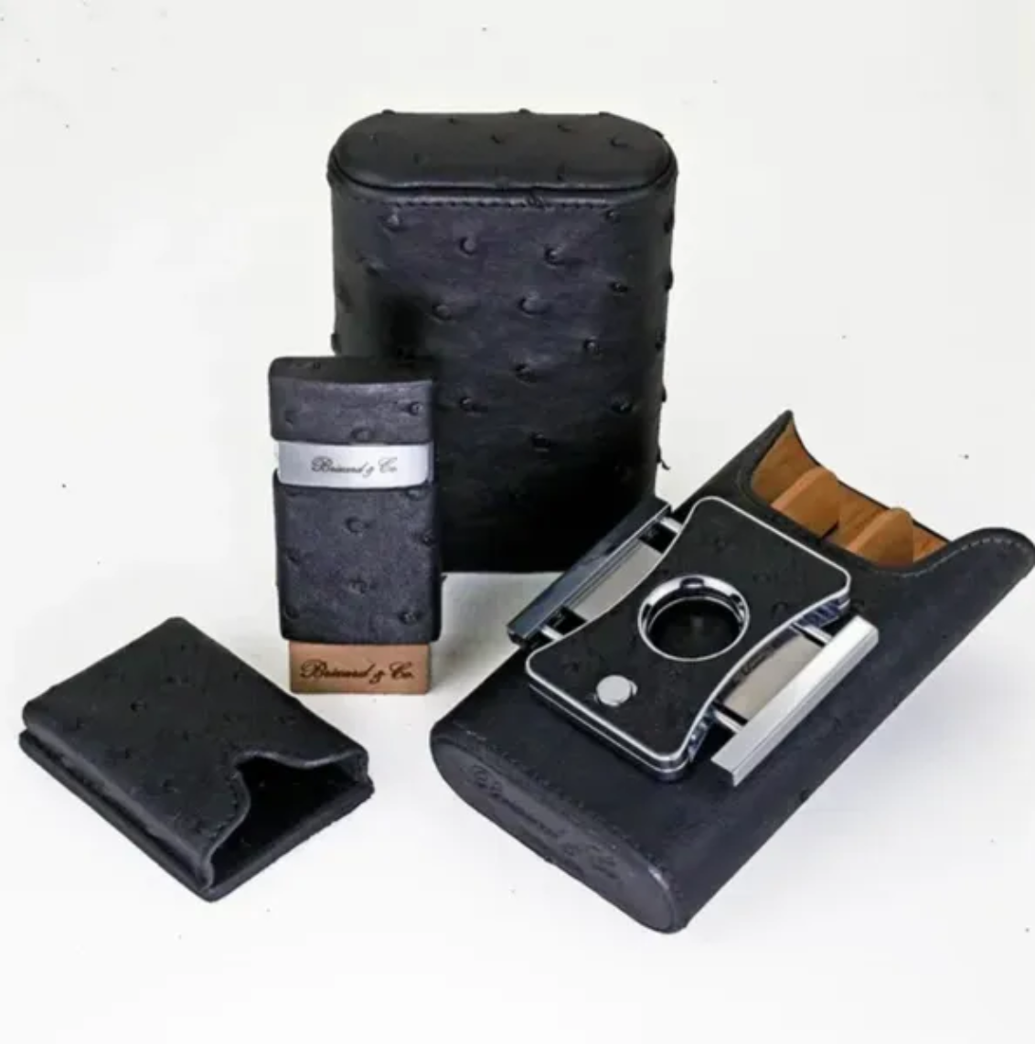 The "Show Band" 3 Cigar Case - Ostrich Black