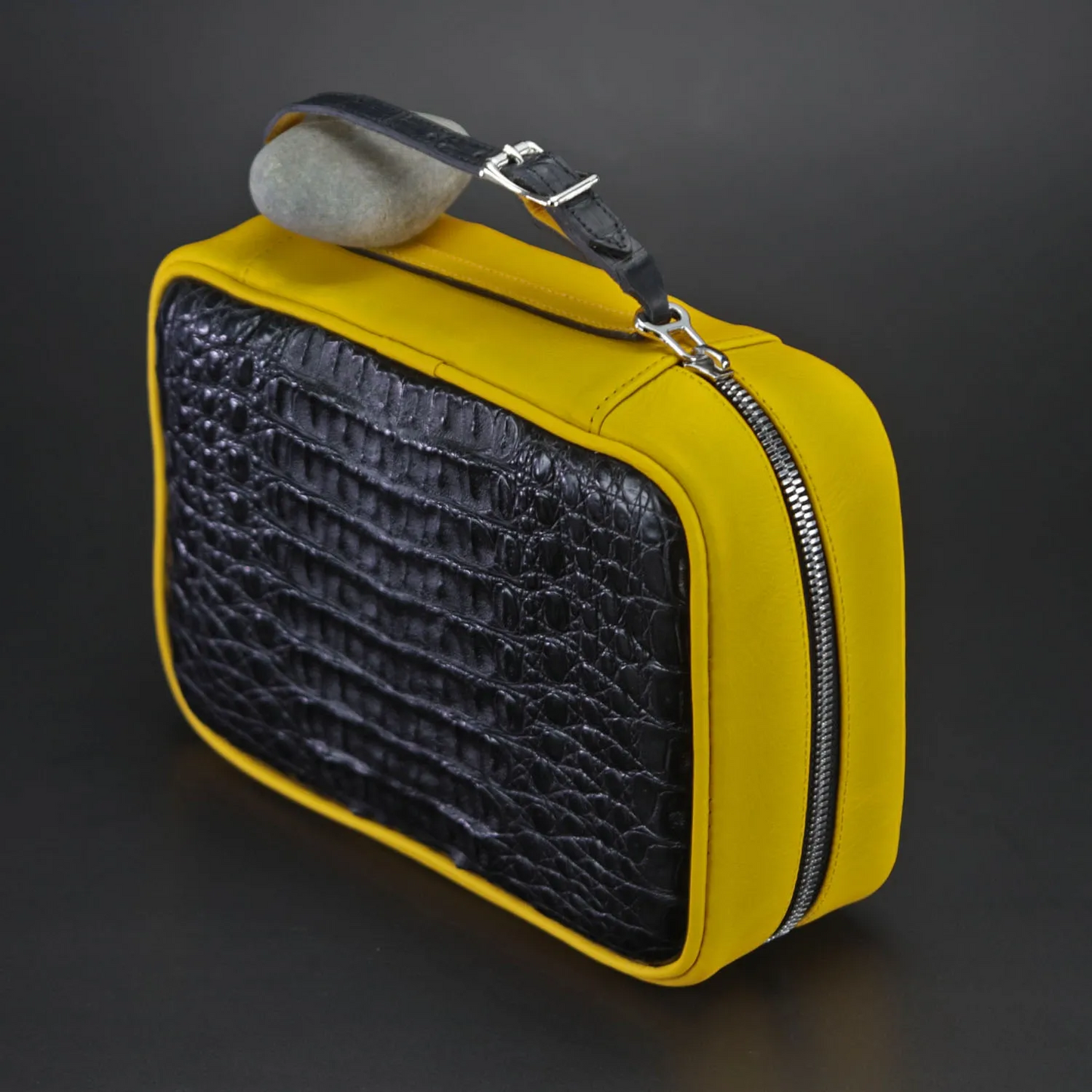 Havana Traveler - Genuine Black Caiman Alligator and Yellow Leather