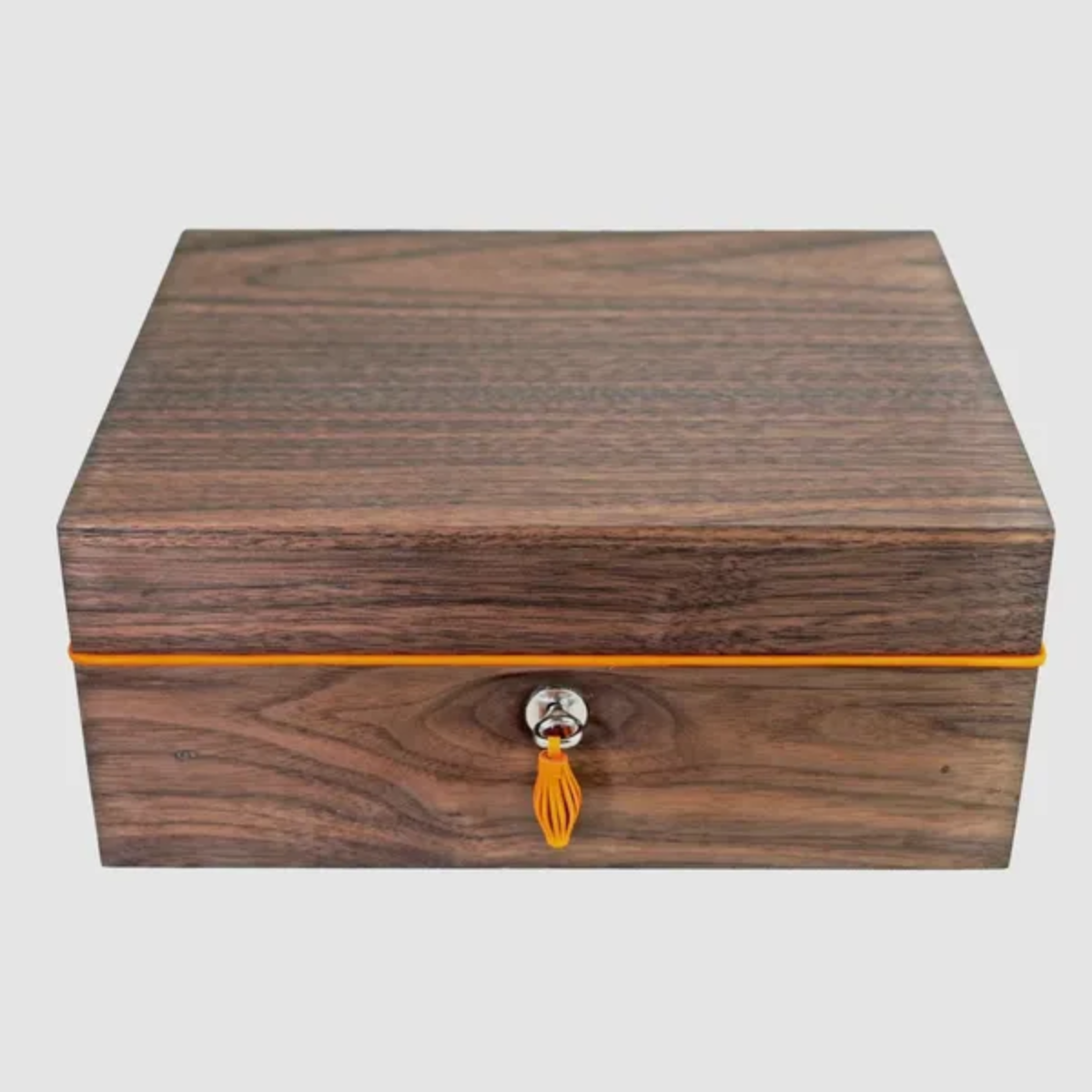 The "Curly Walnut and Orange Leather" Humidor (30/40 Count)
