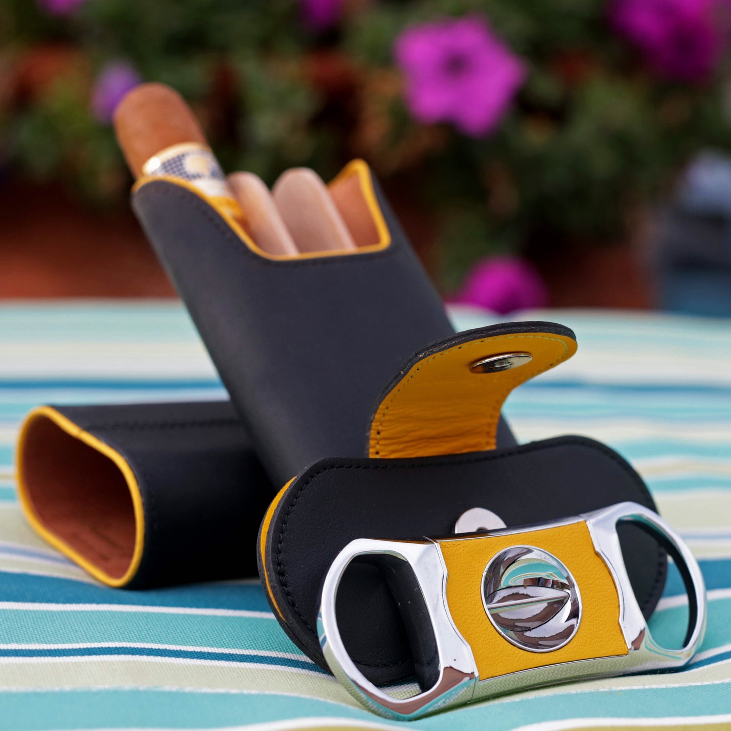 The "V" Cutter - Yellow and Black Leather