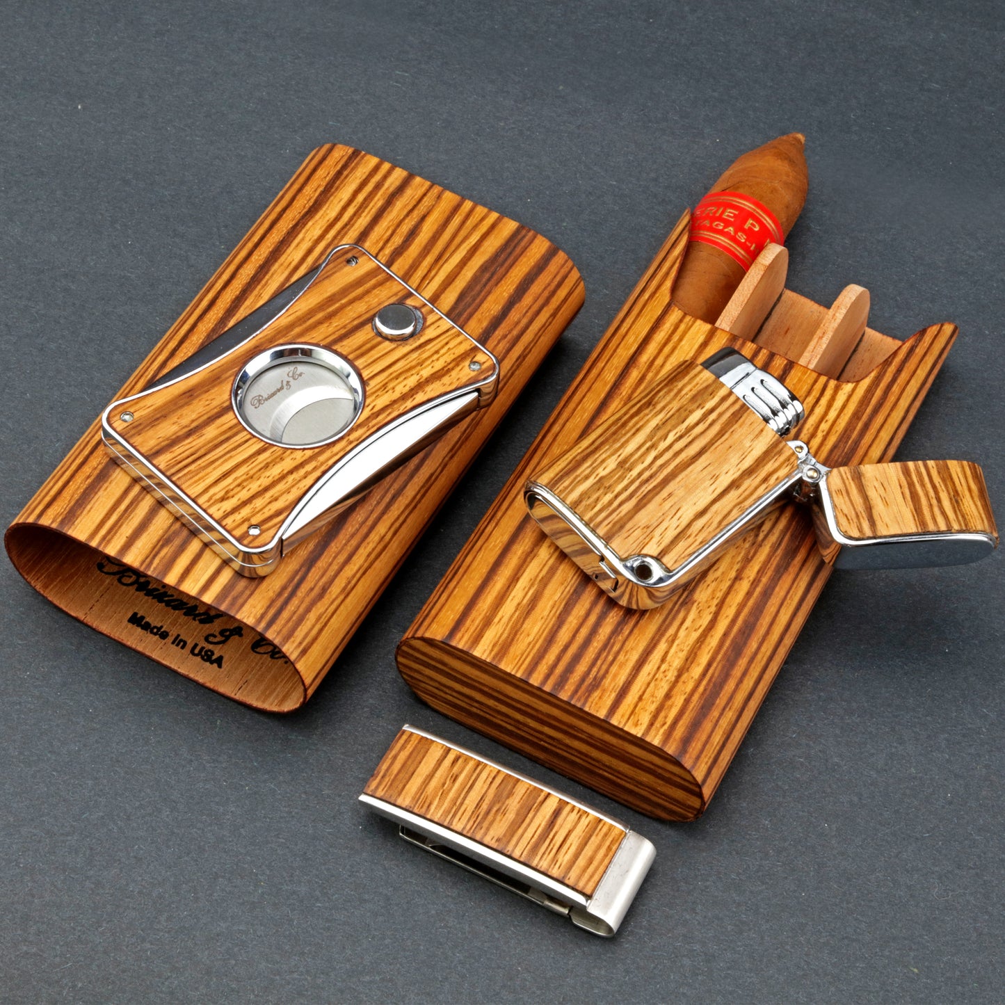 The "Show Band" 3 Cigar Case - Zebrawood
