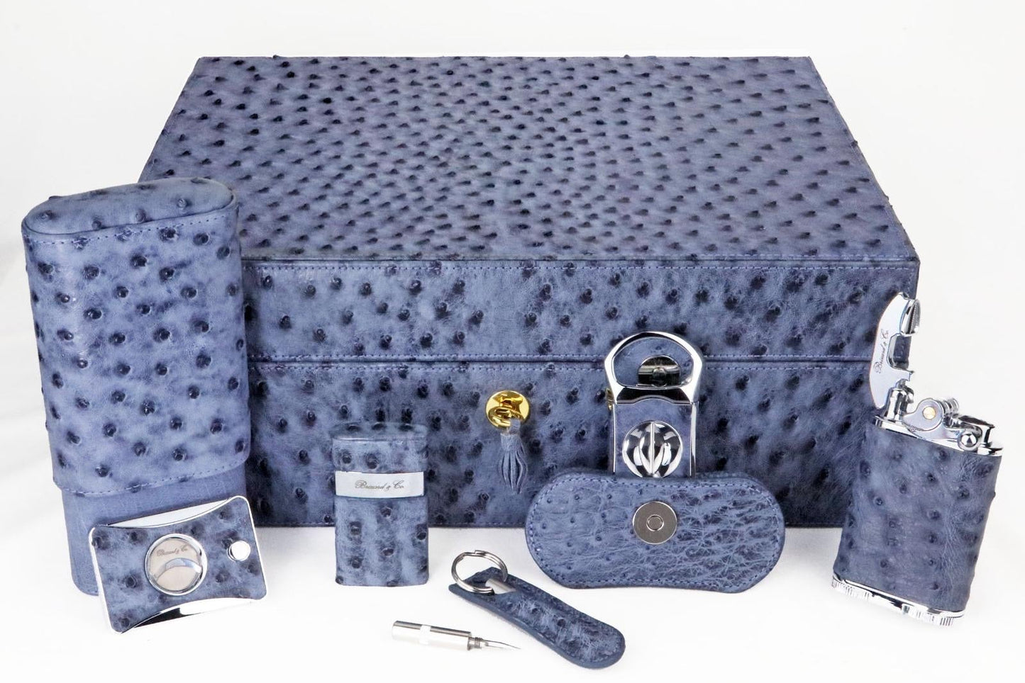 The "Airflow" Cigar Humidor - "American Blue Jeans" Ostrich (60/70 Count)