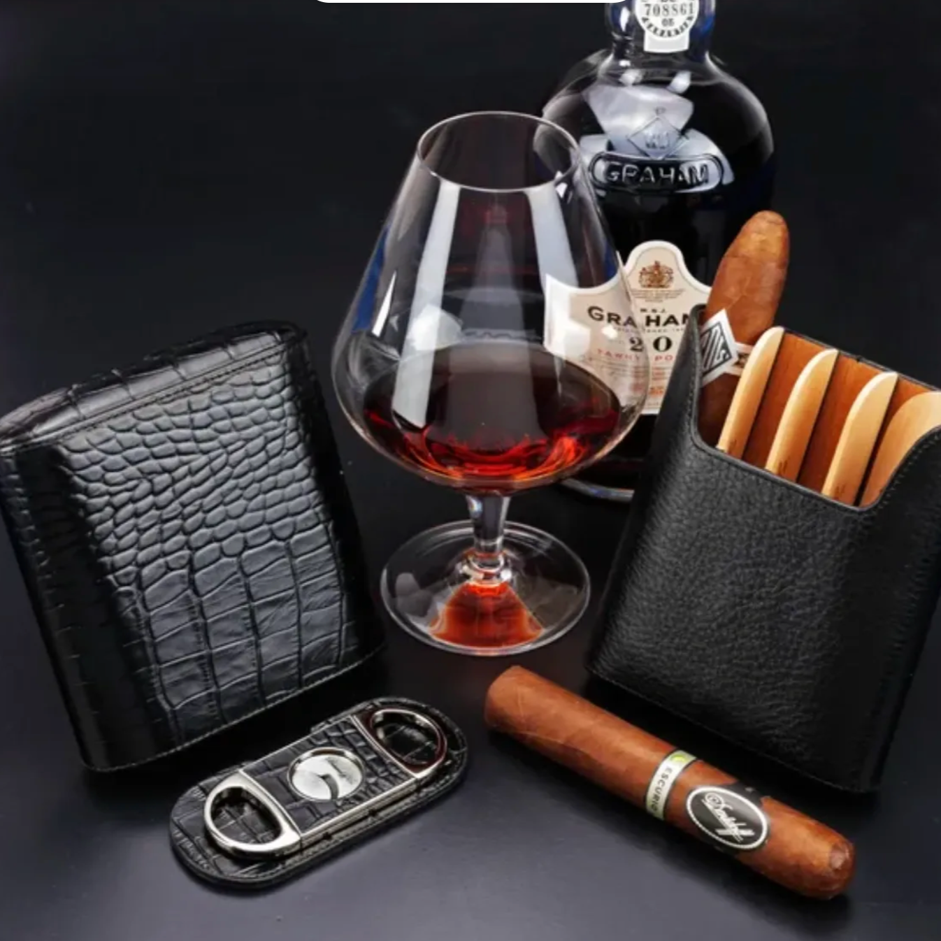 The "Show Band" 5 Cigar Case - Croco Pattern Black