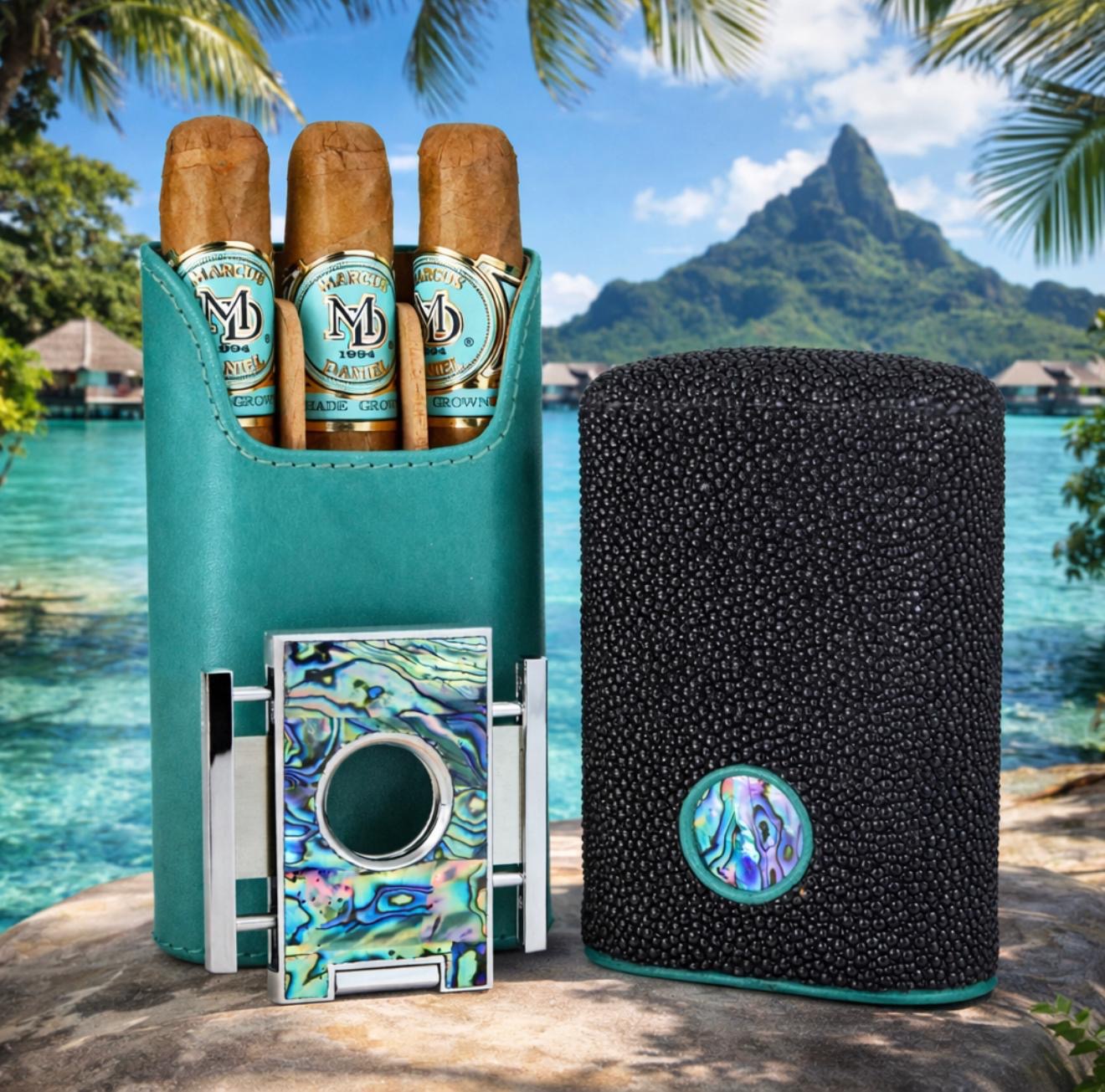 The "Show Band" 3 Cigar Case - Abalone and Stingray Leather Collection (Limited Edition)