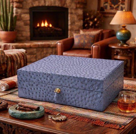 The "Airflow" Cigar Humidor - "American Blue Jeans" Ostrich (60/70 Count)