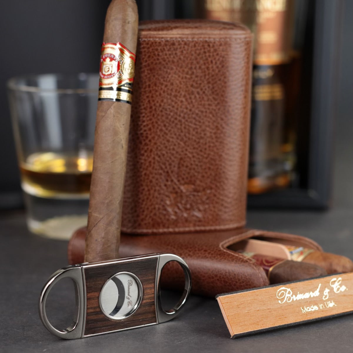 The "Show Band" 3 Cigar Case - Antique Saddle Leather