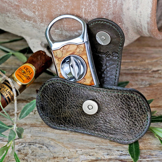 The "V" Cutter - Antique Olive Leather and Olive Wood
