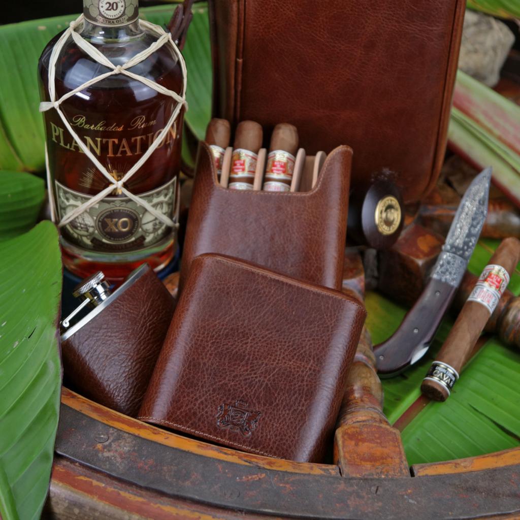The "Show Band" 5 Cigar Case - Antique Saddle Leather