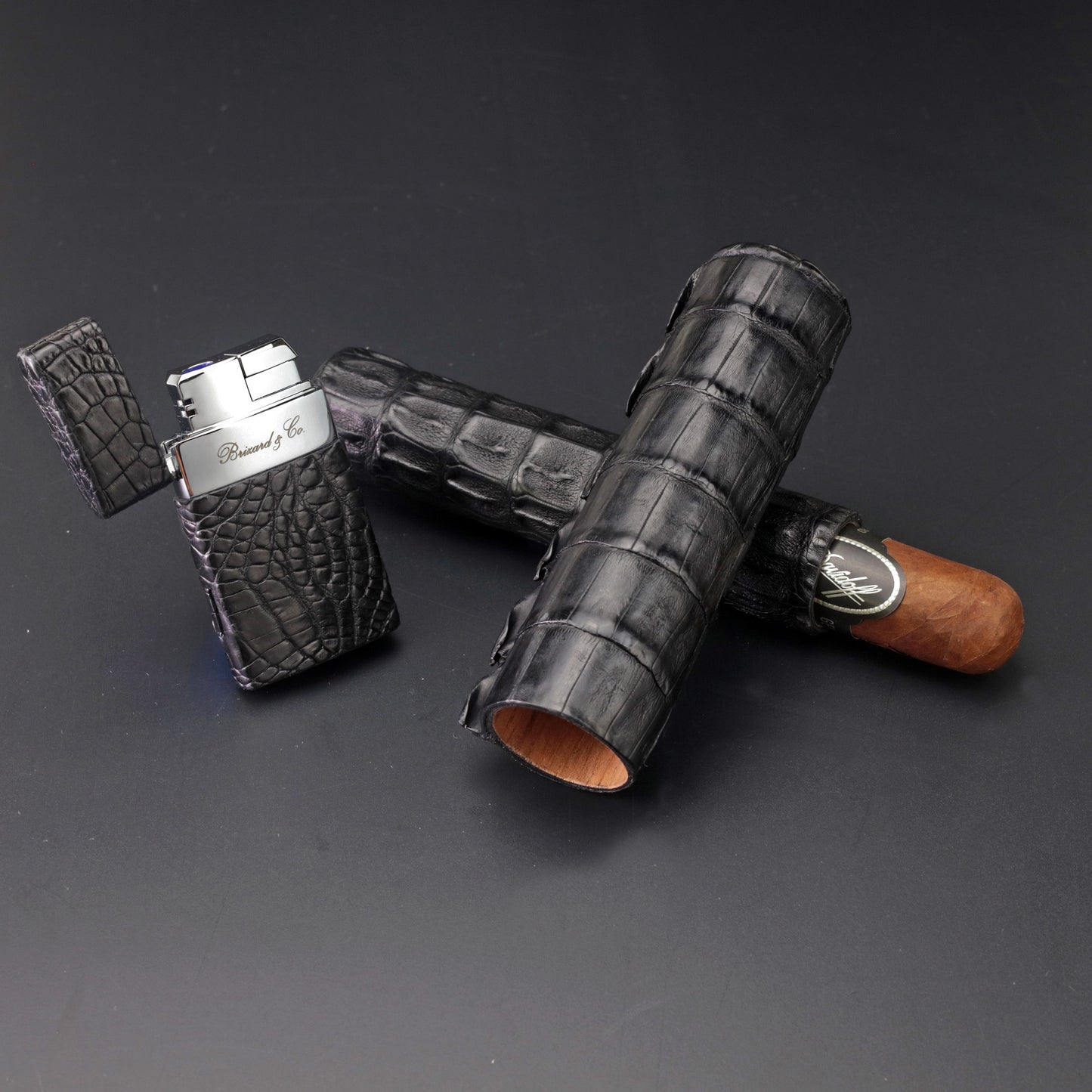 Venezia Lighter - Genuine Black Caiman Alligator