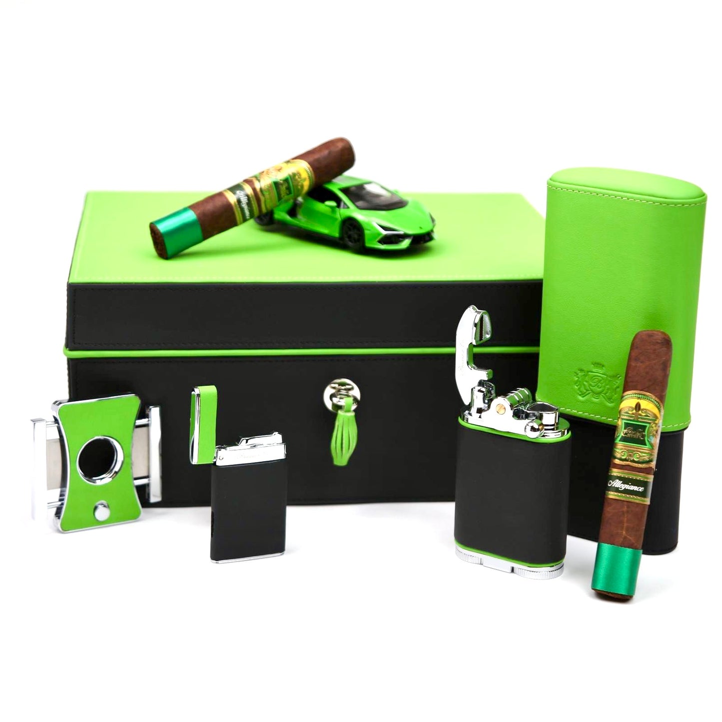 The "Airflow" Cigar Humidor - Black and Lime Leather (60/70 Count)
