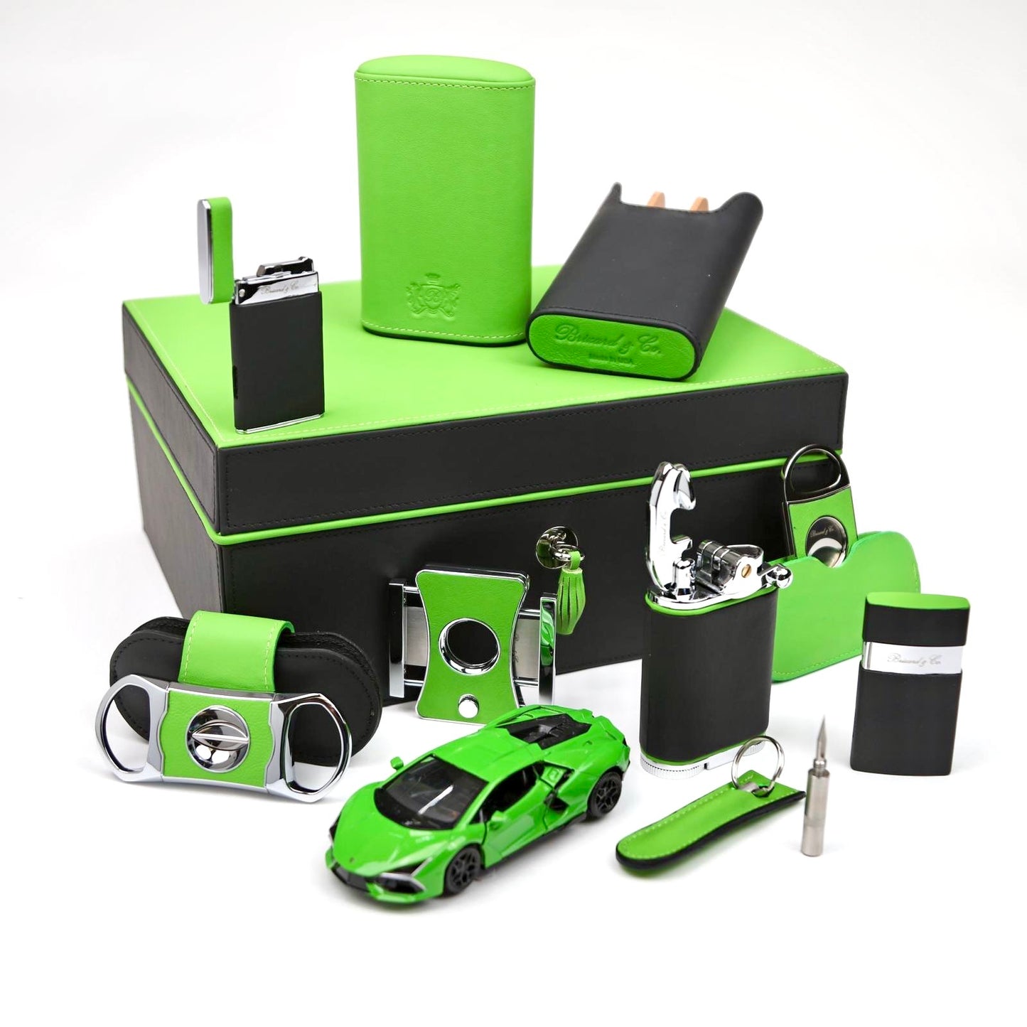 The "Airflow" Cigar Humidor - Black and Lime Leather (60/70 Count)