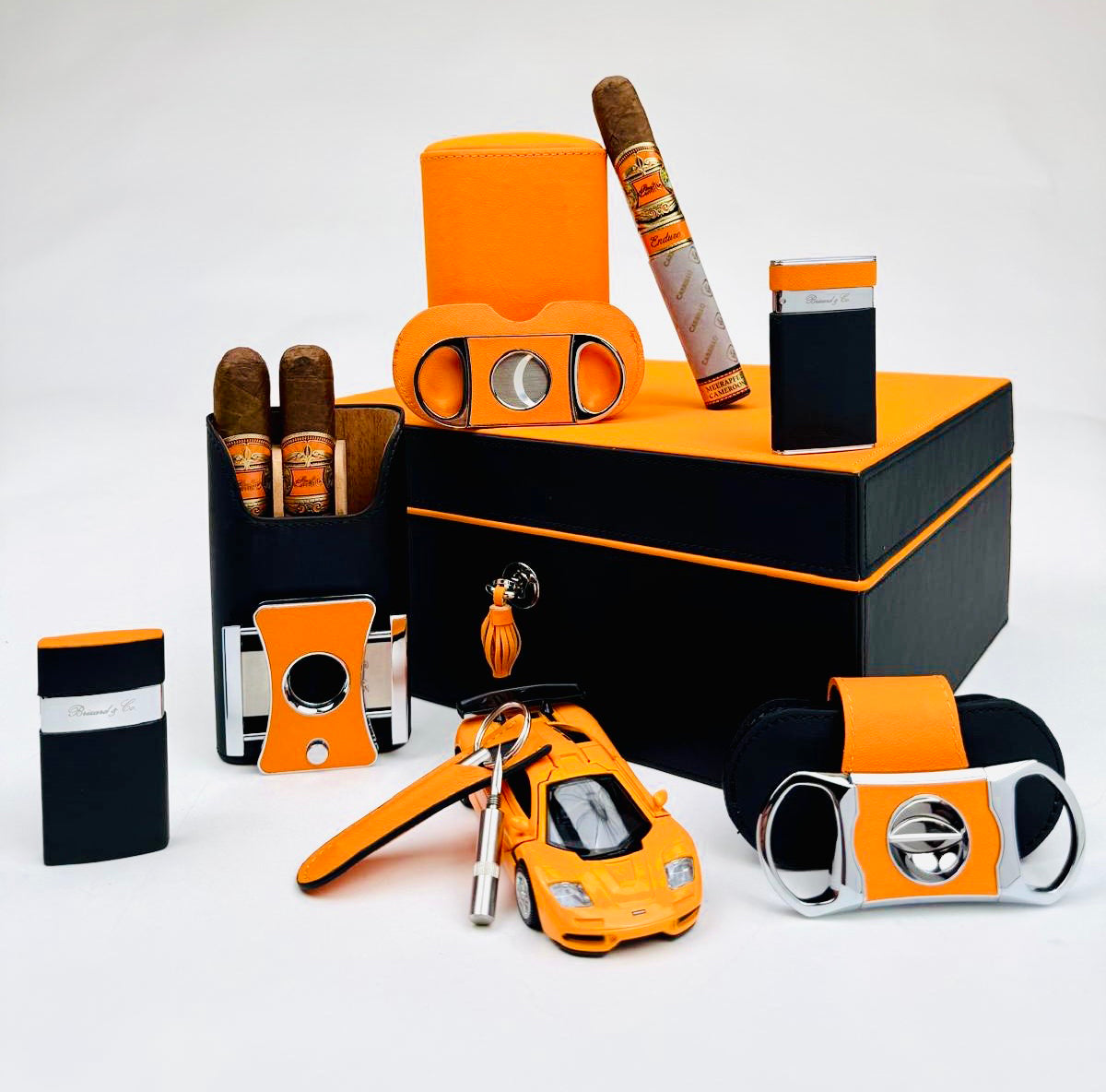 The "Airflow" Cigar Humidor - Black and Orange Leather (60/70 Count)
