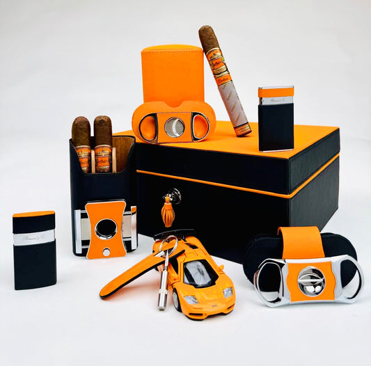 The "Airflow" Cigar Humidor - Black and Orange Leather (60/70 Count)