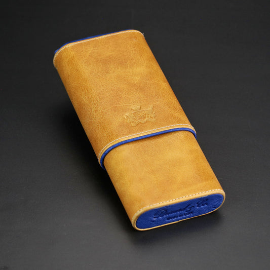 The "Show Band" 3 Cigar Case - Blue Ostrich and Camel Color Leather