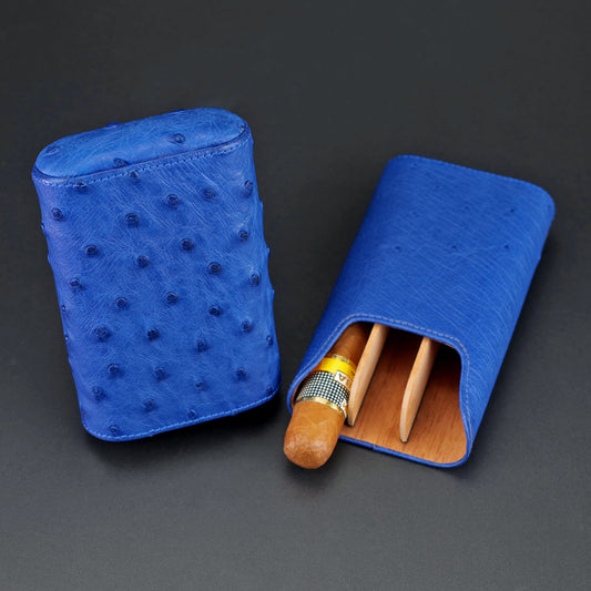 The "Show Band" 3 Cigar Case - Ostrich Blue